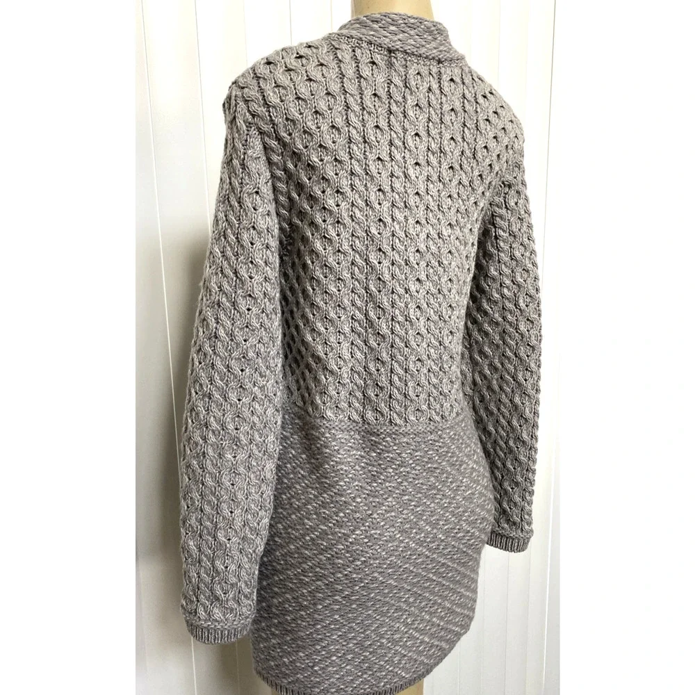 Aran Crafts Irish Cable Knit Sweater Coat Zip Fisherman Wool Gray Cardigan S